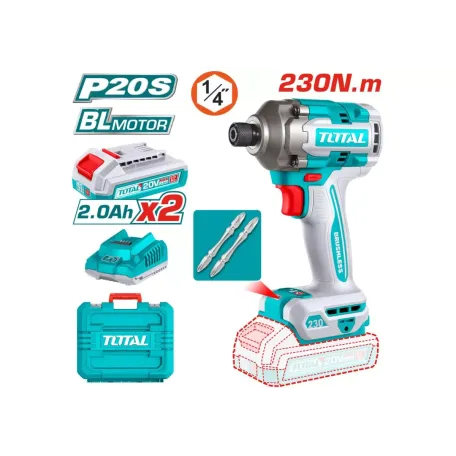 Հարվածային պտուտակադարձիչ մարտկոցային (2 մարտկոց, 1 լիցքավորիչ) 20Վ 230Նմ TOTAL TIRLI2023