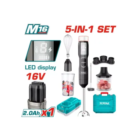 Ձեռքի բլենդեր մարտկոցային 5-ը 1-ում (1 մարտկոց, 1 լիցքավորիչ) 16Վ TOTAL TJB056K
