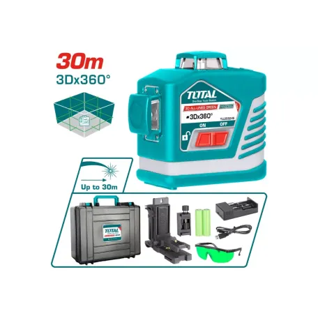 3D լազերային հարթաչափ կանաչ գծերով 4000mAh TOTAL TLL255245 3D լազերային հարթաչափ կանաչ գծերով 4000mAh TOTAL TLL255245