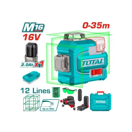 Լազերային 3D հարթաչափ մարտկոցային 16Վ 0-35մ TOTAL TLL301201