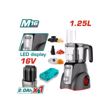 Խոհանոցային կոմբայն մարտկոցային (1 մարտկոց, 1 լիցքավորիչ) 16Վ 1.25լ TOTAL TMG027K