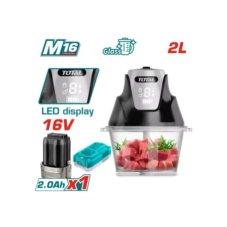 Խոհանոցային մանրացնող սարք մարտկոցային (1 մարտկոց, 1 լիցքավորիչ) 16Վ 2л TOTAL TMG029K