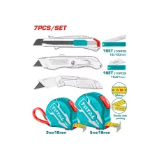 Չափիչ ժապավենների և դանակների հավաքածու TOTAL TOS23039 7կտոր Չափիչ ժապավենների և դանակների հավաքածու TOTAL TOS23039 7կտոր