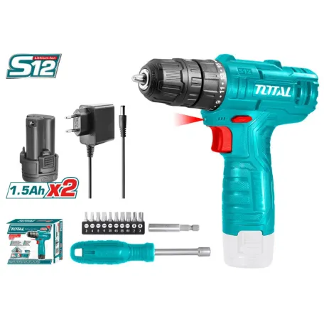 Պտուտակադարձիչ մարտկոցային 12Վ 20Նմ (2 մարտկոցով, լիցքավորիչով, բիթերով) TOTAL TOSLI22111