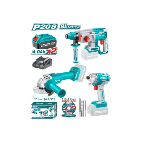 Մարտկոցային 20Վ գործիքների (3 հատ) հավաքածու TOTAL TOSLI2301515