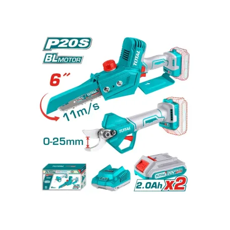 Այգեգործական մարտկոցային գործիքների հավաքածու․ մինի շղթայավոր սղոց (TGSLI2068), էտի մկրատ (TSSLI20258) TOTAL TOSLI240306 Այգեգործական մարտկոցային գործիքների հավաքածու․ մինի շղթայավոր սղոց (TGSLI2068), էտի մկրատ (TSSLI20258) TOTAL TOSLI240306