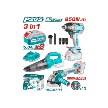 Մարտկոցային գործիքների հավաքածու TOTAL TOSLI240789 (3 կտոր)