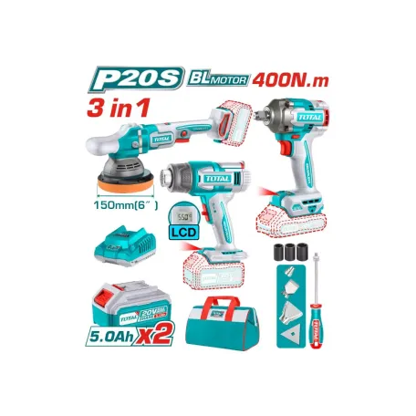 Մարտկոցային գործիքների հավաքածու TOTAL TOSLI240863 (3 կտոր)