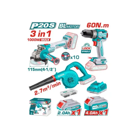 Մարտկոցային գործիքների հավաքածու TOTAL TOSLI241192 (3 կտոր)