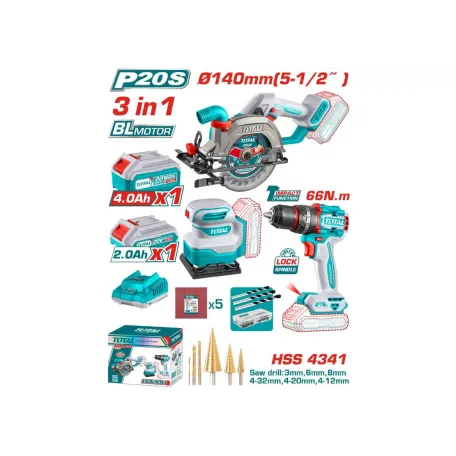 Մարտկոցային գործիքների հավաքածու TOTAL TOSLI241193 (3 կտոր)
