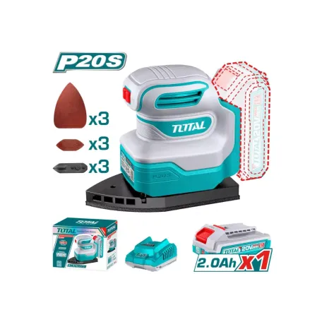 Էքսցենտրիկ հղկող մեքենա մարտկոցային (1 մարտկոց, 1 լիցքավորիչ) 20Վ 12000պտ/ր TOTAL TPSLI20141