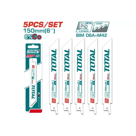 Սուսերավոր սղոցի դանակների հավաքածու 5 հատ մետաղի համար 150մմ TOTAL TRSB922EF