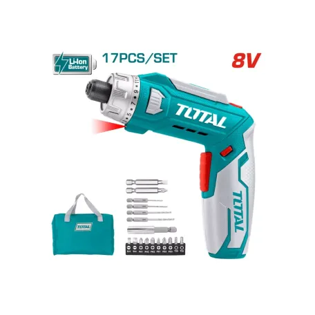 Պտուտակահան մարտկոցային 8Վ 6Նմ (17 աքսեսուարով) TOTAL TSDLI0801