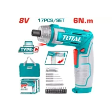 Պտուտակահան մարտկոցային (բիթերով) 8Վ 6Նմ TOTAL TSDLI0802