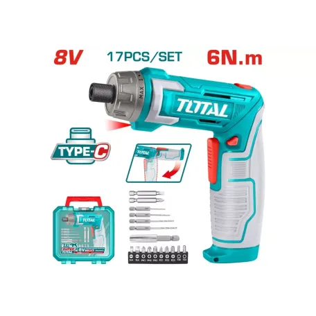 Պտուտակահան մարտկոցային 8Վ (12 բիթ, 4 գայլիկոն) TOTAL TSDLI08025 Պտուտակահան մարտկոցային 8Վ (12 բիթ, 4 գայլիկոն) TOTAL TSDLI08025